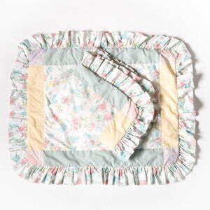 Set 2 Vintage Pillowcases Pastel Floral & Colorblock Cottagecore Ruffle Queen